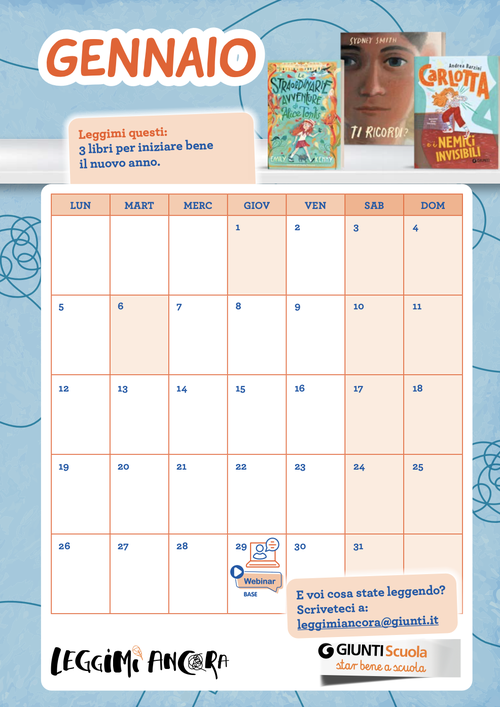 Calendario Leggimi ancora - Gennaio 2025 | Giunti Scuola Calendario Leggimi ancora - Gennaio 2025 | Giunti Scuola