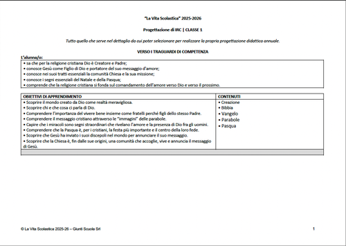 Progettazione in Word di IRC | CL. 1 (2025-26) | Giunti Scuola Progettazione in Word di IRC | CL. 1 (2025-26) | Giunti Scuola