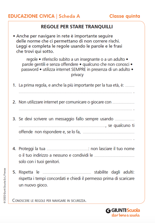 Schede verifiche finali | Educazione civica 5 | Giunti Scuola Schede verifiche finali | Educazione civica 5 | Giunti Scuola