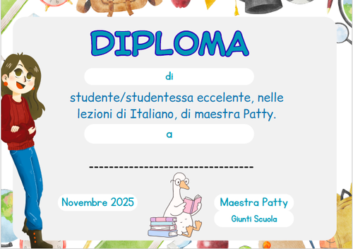 Diploma lezione di Italiano di novembre di Maestra Patty | Giunti Scuola