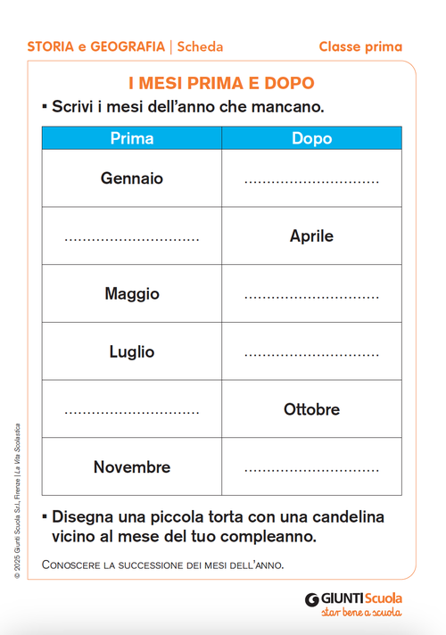 I mesi prima e dopo | Giunti Scuola I mesi prima e dopo | Giunti Scuola
