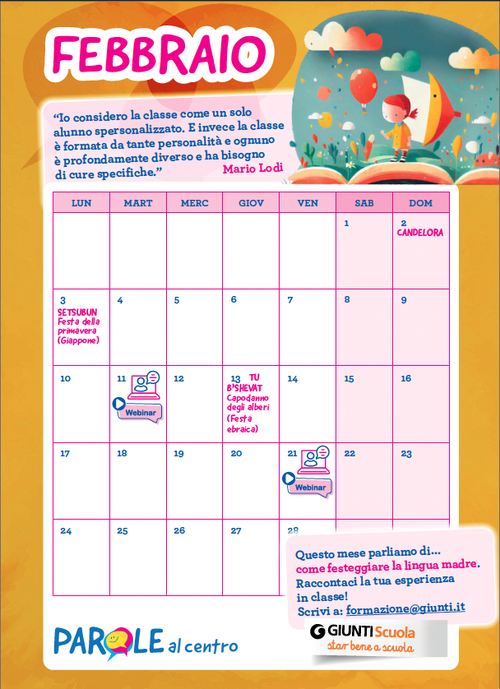 Calendario Parole al centro - Febbraio 2025 | Giunti Scuola Calendario Parole al centro - Febbraio 2025 | Giunti Scuola