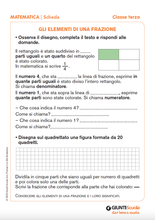 Gli elementi di una frazione | Giunti Scuola Gli elementi di una frazione | Giunti Scuola