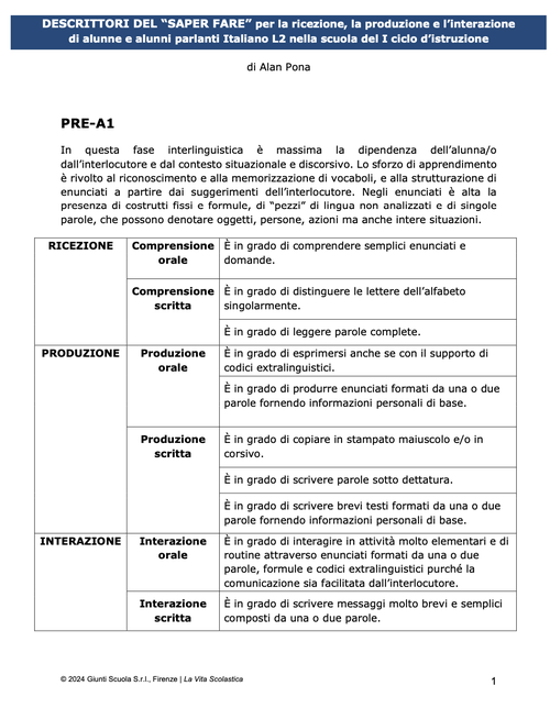 Descrittori del “saper fare” | Giunti Scuola Descrittori del “saper fare” | Giunti Scuola