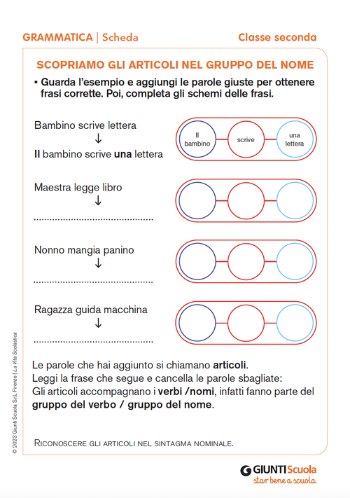 Scopriamo gli articoli nel gruppo del nome | Giunti Scuola Scopriamo gli articoli nel gruppo del nome | Giunti Scuola