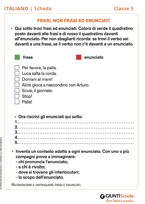 Frasi, non frasi ed enunciati | Giunti Scuola