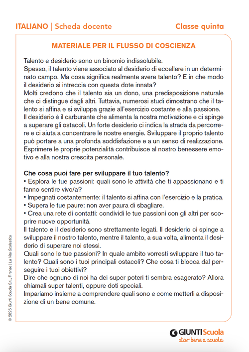 Materiale per il flusso di coscienza | Giunti Scuola Materiale per il flusso di coscienza | Giunti Scuola