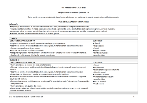 Progettazione in PDF di Musica | CL. 1-5 (2025-26) | Giunti Scuola Progettazione in PDF di Musica | CL. 1-5 (2025-26) | Giunti Scuola