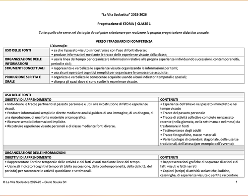 Progettazione in PDF di Storia | CL. 1 (2025-26) | Giunti Scuola Progettazione in PDF di Storia | CL. 1 (2025-26) | Giunti Scuola