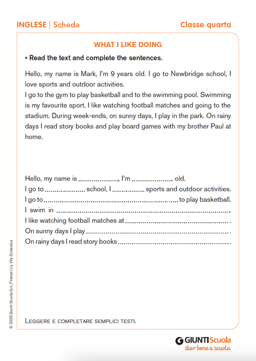 What I like doing | Giunti Scuola What I like doing | Giunti Scuola