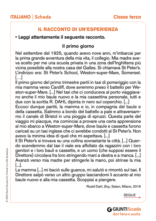 Il racconto di un’esperienza | Giunti Scuola Il racconto di un’esperienza | Giunti Scuola
