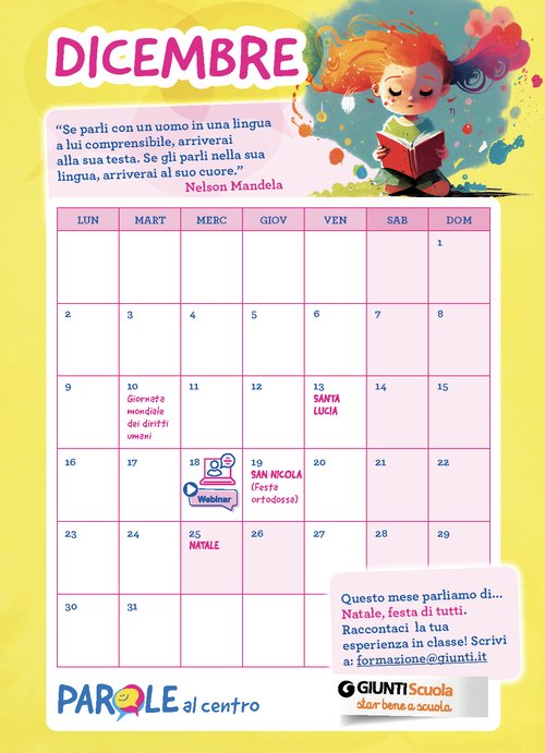 Calendario Parole al centro - Dicembre 2024 | Giunti Scuola Calendario Parole al centro - Dicembre 2024 | Giunti Scuola