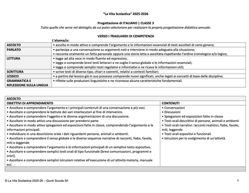 Progettazione in PDF di Italiano | CL. 3 (2025-26) | Giunti Scuola Progettazione in PDF di Italiano | CL. 3 (2025-26) | Giunti Scuola