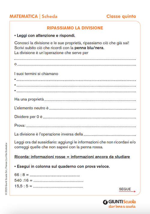 Ripassiamo la divisione | Giunti Scuola