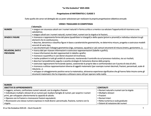 Progettazione in PDF di Matematica | CL. 5 (2025-26) | Giunti Scuola Progettazione in PDF di Matematica | CL. 5 (2025-26) | Giunti Scuola