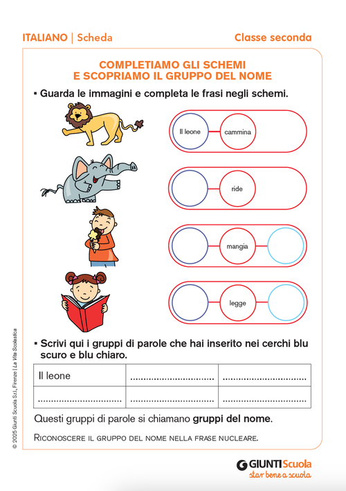 Completiamo gli schemi e scopriamo il gruppo del nome | Giunti Scuola Completiamo gli schemi e scopriamo il gruppo del nome | Giunti Scuola