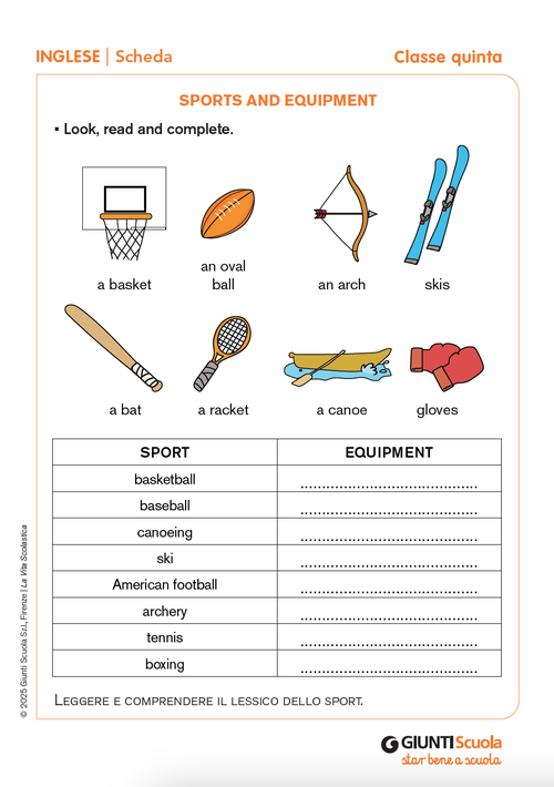 Sports and equipment | Giunti Scuola Sports and equipment | Giunti Scuola