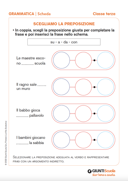 Scegliamo la preposizione | Giunti Scuola Scegliamo la preposizione | Giunti Scuola