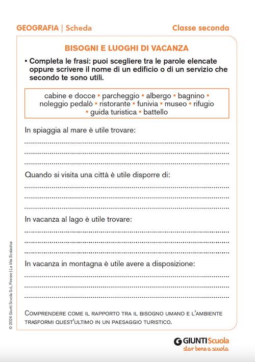 Bisogni e luoghi di vacanza | Giunti Scuola Bisogni e luoghi di vacanza | Giunti Scuola