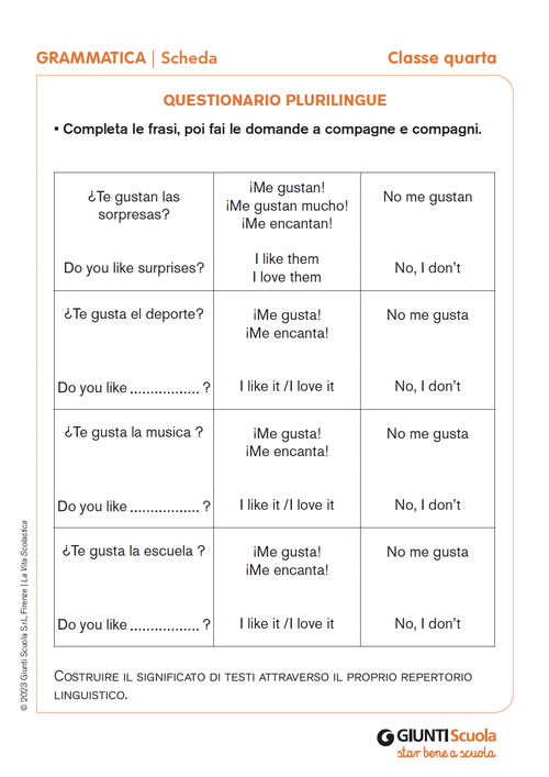 Questionario plurilingue | Giunti Scuola Questionario plurilingue | Giunti Scuola