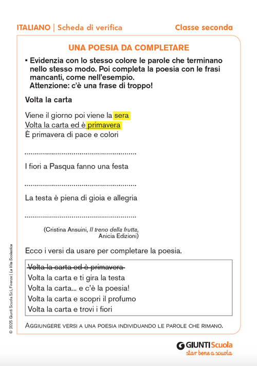 Una poesia da completare | Giunti Scuola Una poesia da completare | Giunti Scuola
