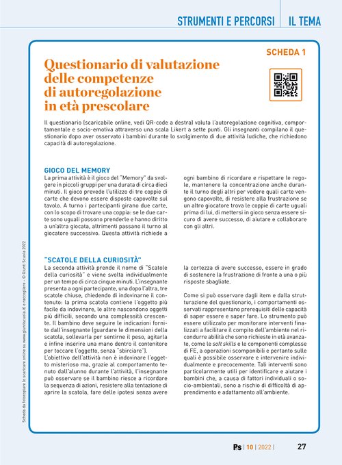 Questionario di valutazione delle competenze di autoregolazione in età prescolare | Giunti Scuola