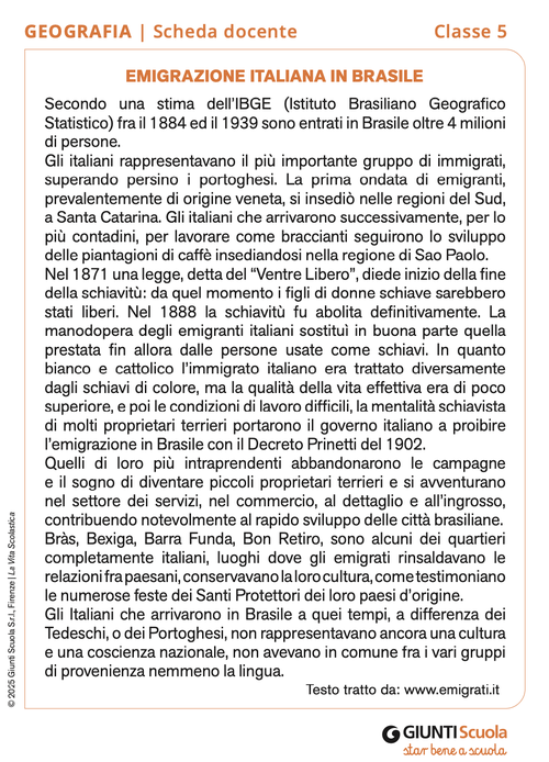 Emigrazione italiana in Brasile | Giunti Scuola