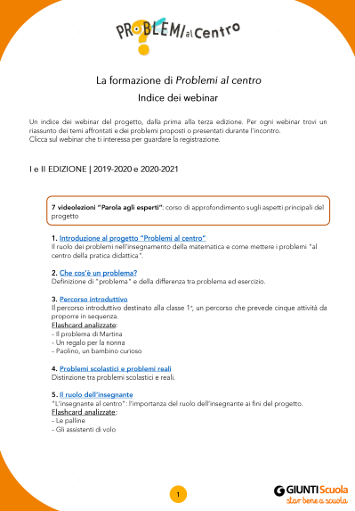 Indice dei webinar di Problemi al centro | Giunti Scuola