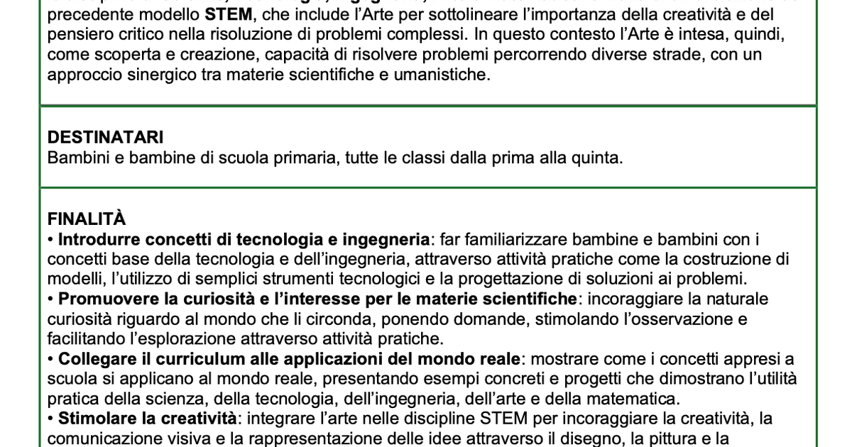 Progetto annuale STEAM (2024-2025) - PDF | Giunti Scuola