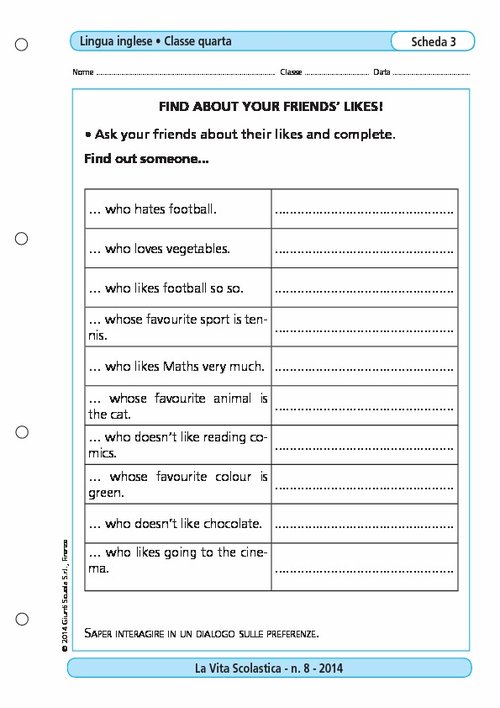 Find about your friends' likes! | Giunti Scuola Find about your friends' likes! | Giunti Scuola