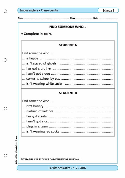 Find someone who... | Giunti Scuola Find someone who... | Giunti Scuola