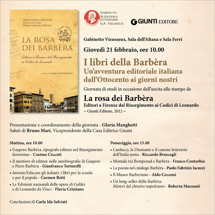 Firenze - Giornata di studi "I libri della Barbèra" al Gabinetto Vieusseux | Giunti Scuola