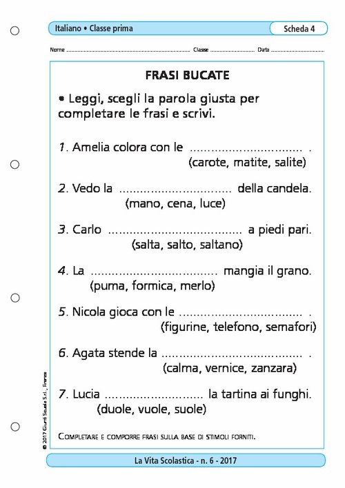 Frasi bucate | Giunti Scuola Frasi bucate | Giunti Scuola