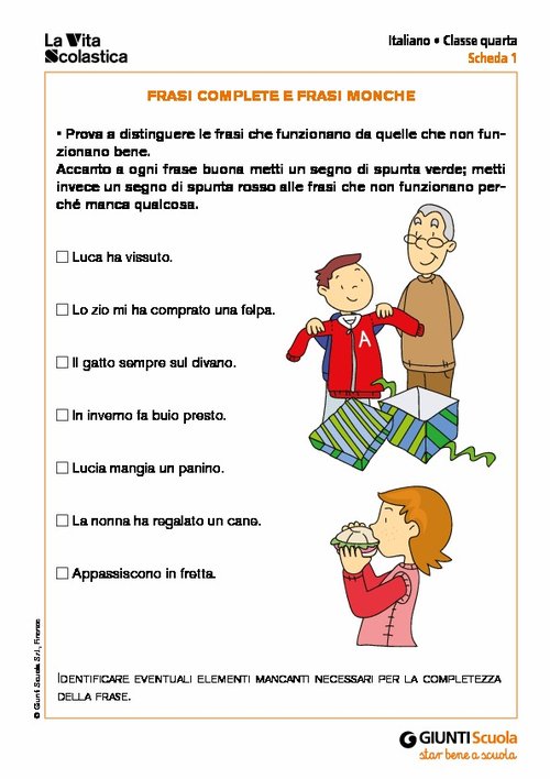 Frasi complete e frasi monche | Giunti Scuola Frasi complete e frasi monche | Giunti Scuola