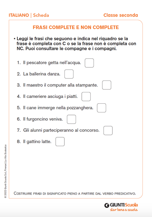 Frasi complete e non complete | Giunti Scuola