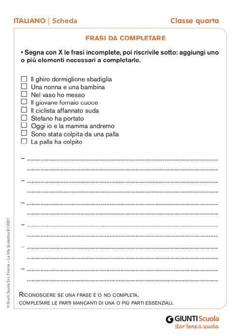 Frasi da completare | Giunti Scuola Frasi da completare | Giunti Scuola