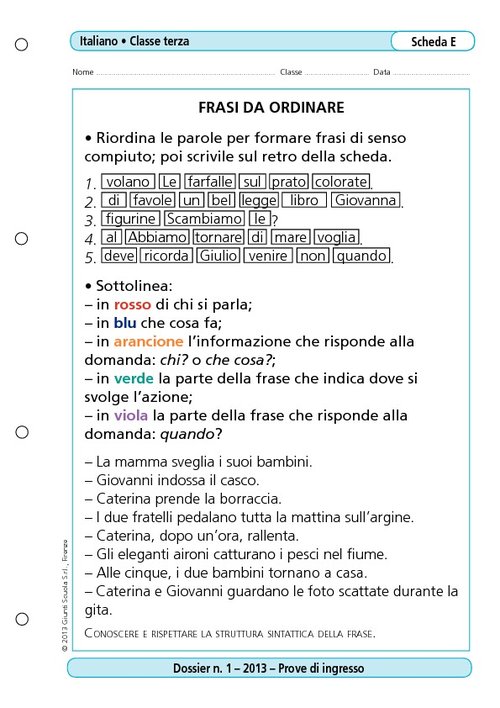 Frasi da ordinare | Giunti Scuola Frasi da ordinare | Giunti Scuola