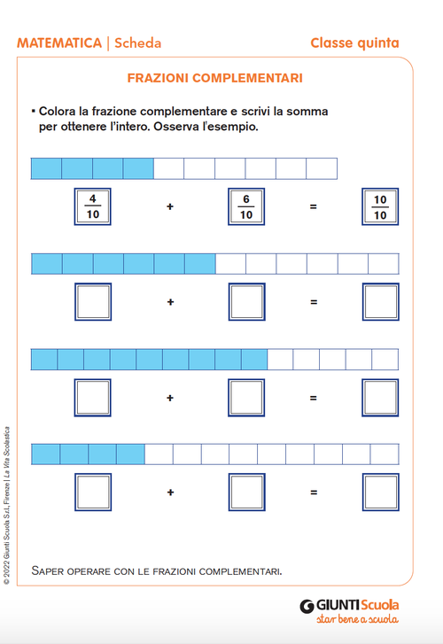 Frazioni complementari | Giunti Scuola Frazioni complementari | Giunti Scuola