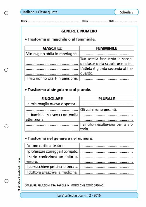 Genere e numero | Giunti Scuola Genere e numero | Giunti Scuola