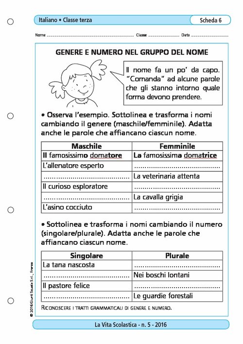 Genere e numero nel gruppo del nome | Giunti Scuola Genere e numero nel gruppo del nome | Giunti Scuola