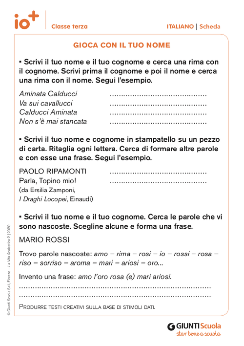 Gioca con il tuo nome | Giunti Scuola Gioca con il tuo nome | Giunti Scuola