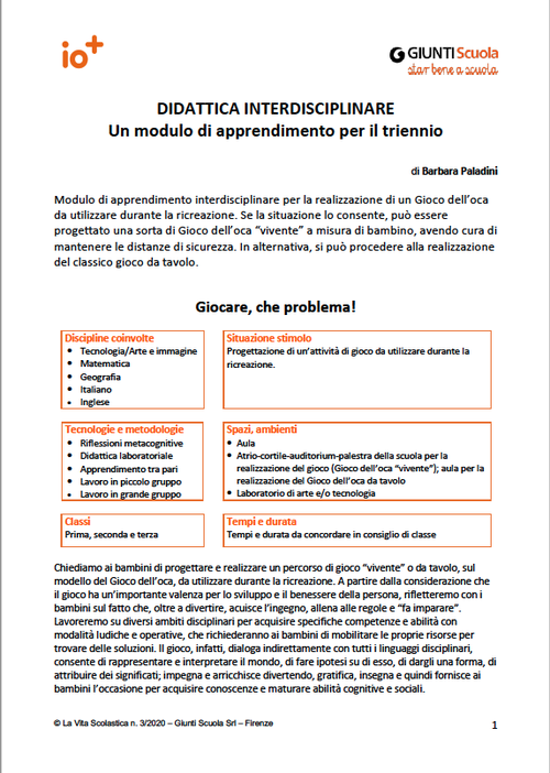 "Giocare, che problema!" - modulo didattica interdisciplinare | Giunti Scuola "Giocare, che problema!" - modulo didattica interdisciplinare | Giunti Scuola