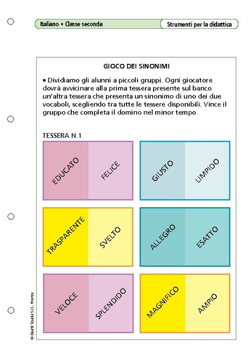 Gioco dei sinonimi | Giunti Scuola Gioco dei sinonimi | Giunti Scuola