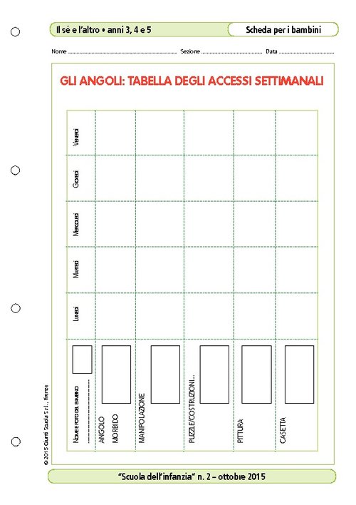 Gli angoli: tabella degli accessi settimanali | Giunti Scuola Gli angoli: tabella degli accessi settimanali | Giunti Scuola