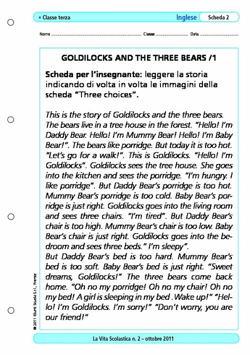 Goldilocks and the three bears/1 | Giunti Scuola