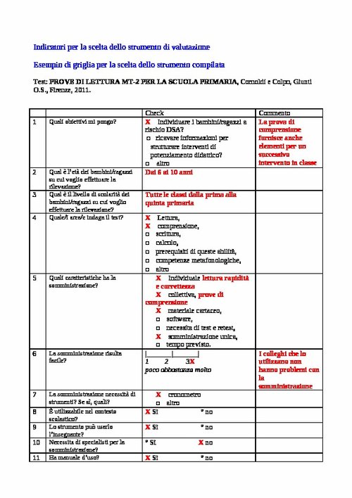 Griglia con indicatori: esempio compilato | Giunti Scuola Griglia con indicatori: esempio compilato | Giunti Scuola