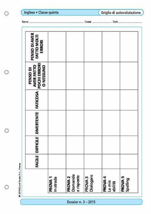 Griglia di autovalutazione di Lingua Inglese classe 5/1 | Giunti Scuola Griglia di autovalutazione di Lingua Inglese classe 5/1 | Giunti Scuola
