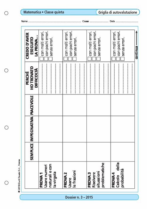 Griglia di autovalutazione di Matematica classe 5/1 | Giunti Scuola Griglia di autovalutazione di Matematica classe 5/1 | Giunti Scuola