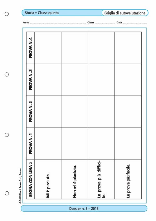 Griglia di autovalutazione di Storia classe 5/1 | Giunti Scuola Griglia di autovalutazione di Storia classe 5/1 | Giunti Scuola