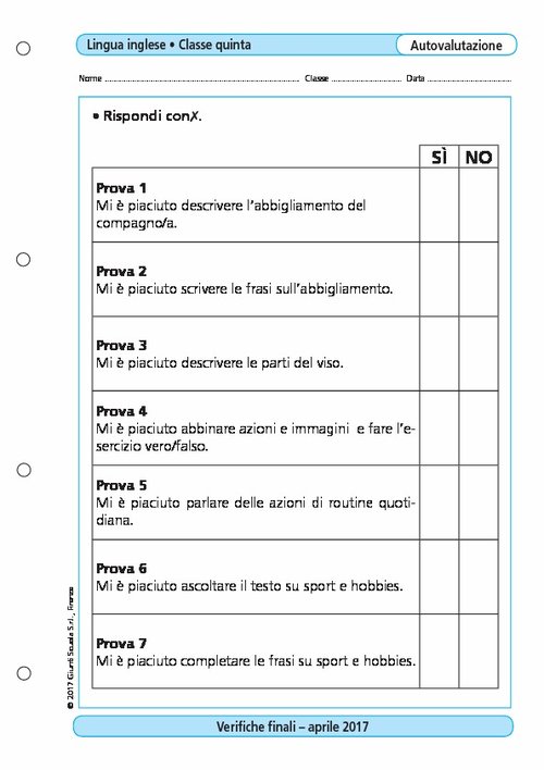Griglia di autovalutazione: Inglese, classe 5 | Giunti Scuola Griglia di autovalutazione: Inglese, classe 5 | Giunti Scuola